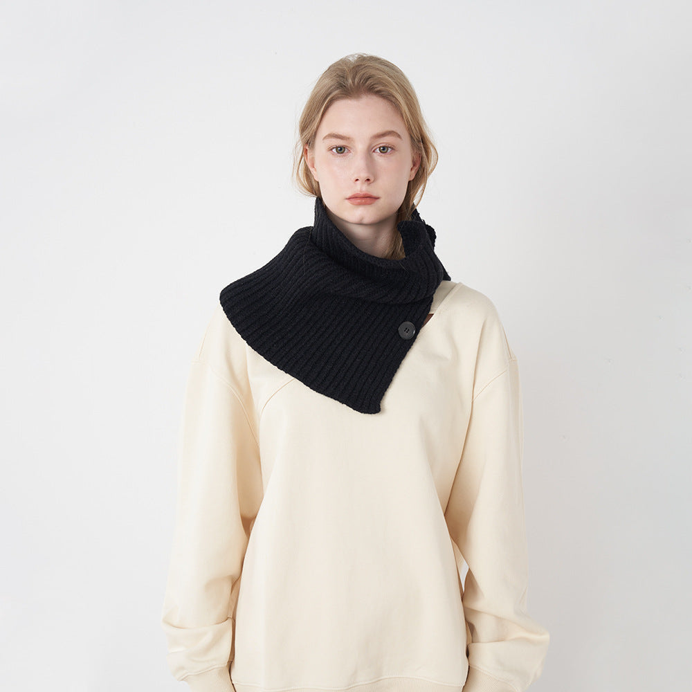 Pure Wool Knitted Scarf with Detachable Buttons for Women