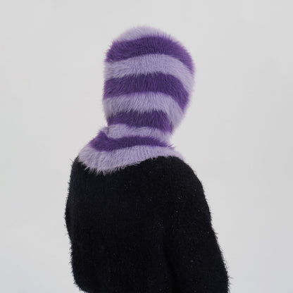 Unisex Color Block Knit Beanie Hat with Neck Protection