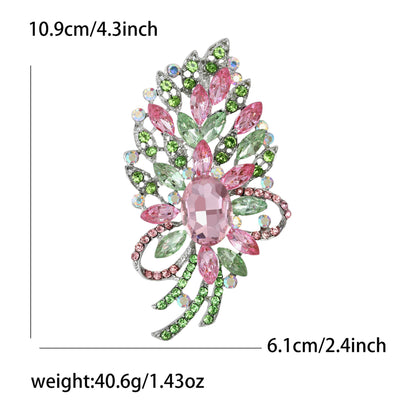 Fresh Green Floral Crystal Glass Brooch Elegant Clothing Accessory