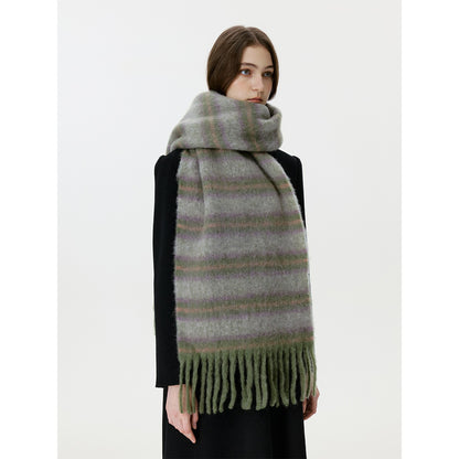 Morandi Color Gradient Striped Wool Fringed Scarf for Men and Women
