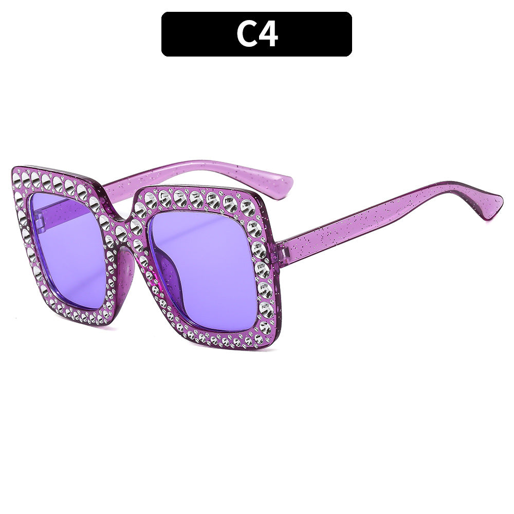 Colorful Square Rhinestone Sunglasses Trendy Bling Shade