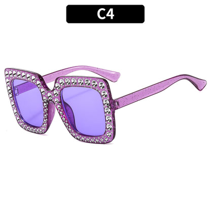 Colorful Square Rhinestone Sunglasses Trendy Bling Shade