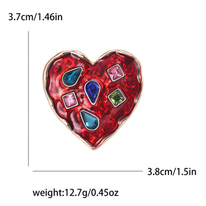 Vintage Heart-Shaped Brooch with Rhinestones Decorative Pin