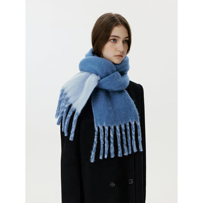 Wool Blend Colorful Fringed Scarf - Thick and Warm