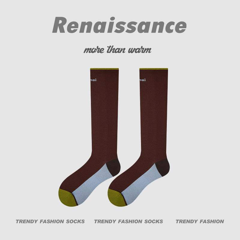 Calf Socks Colorblock Moisture Wicking Athletic