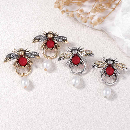 Earrings Bee Pearl Teardrop With Zircon Accents Elegant