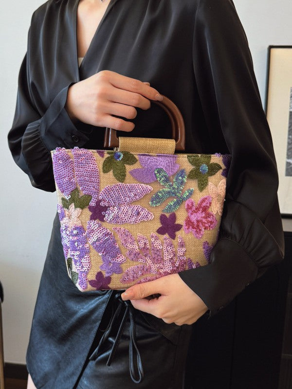 Trendy Floral Handbag Stylish Artisanal Large Tote Bag