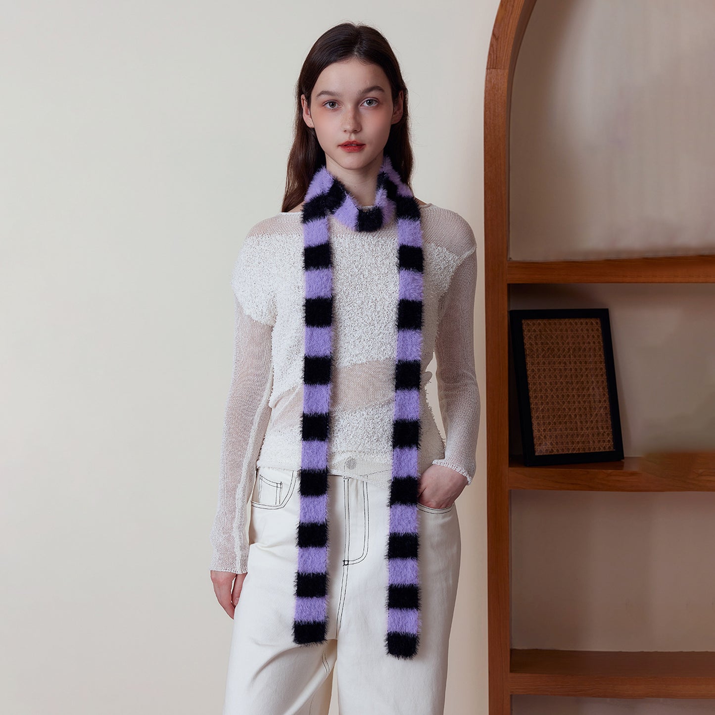 Trendy Striped Knit Scarf for Women - Versatile Chic Autumn/Winter Accessory