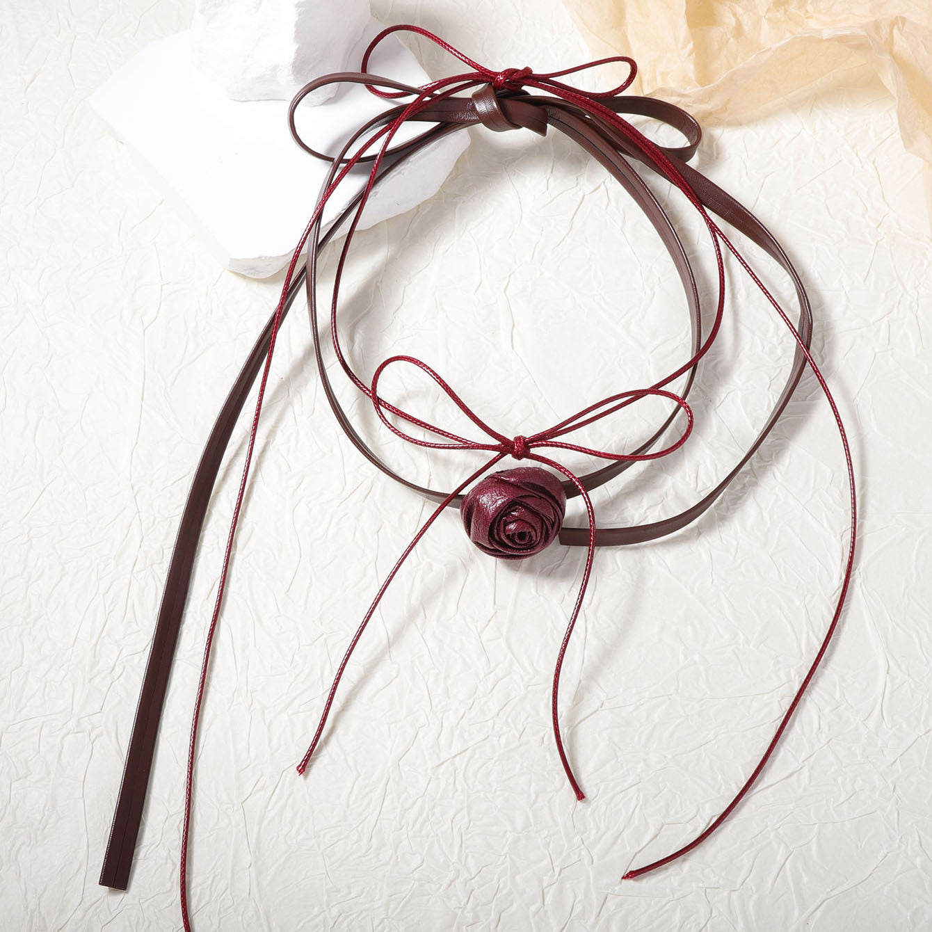 Long Layered Camellia Lariat Necklace Dark Chic