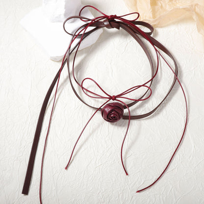 Long Layered Camellia Lariat Necklace Dark Chic