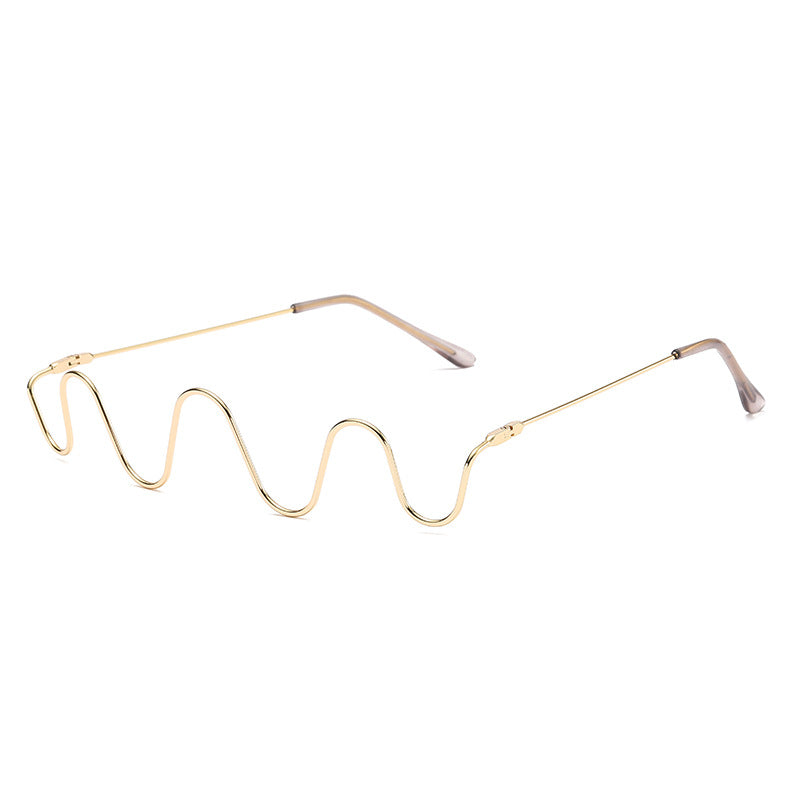 Diamond-Studded Metal Frameless Glasses Trendy Wave Style