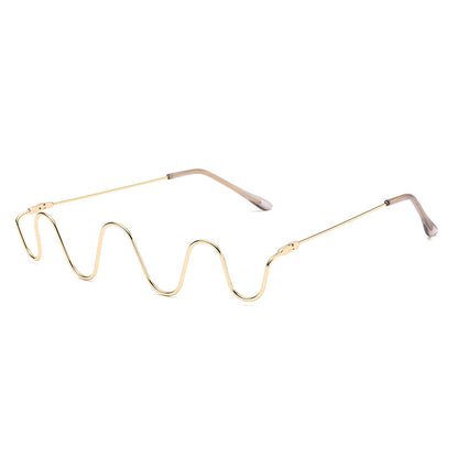 Diamond-Studded Metal Frameless Glasses Trendy Wave Style
