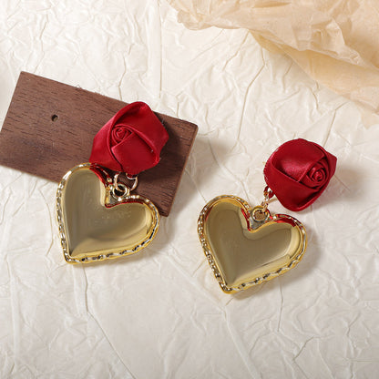 CCB Sculpted Rose Heart Drop Earrings Romantic Chic
