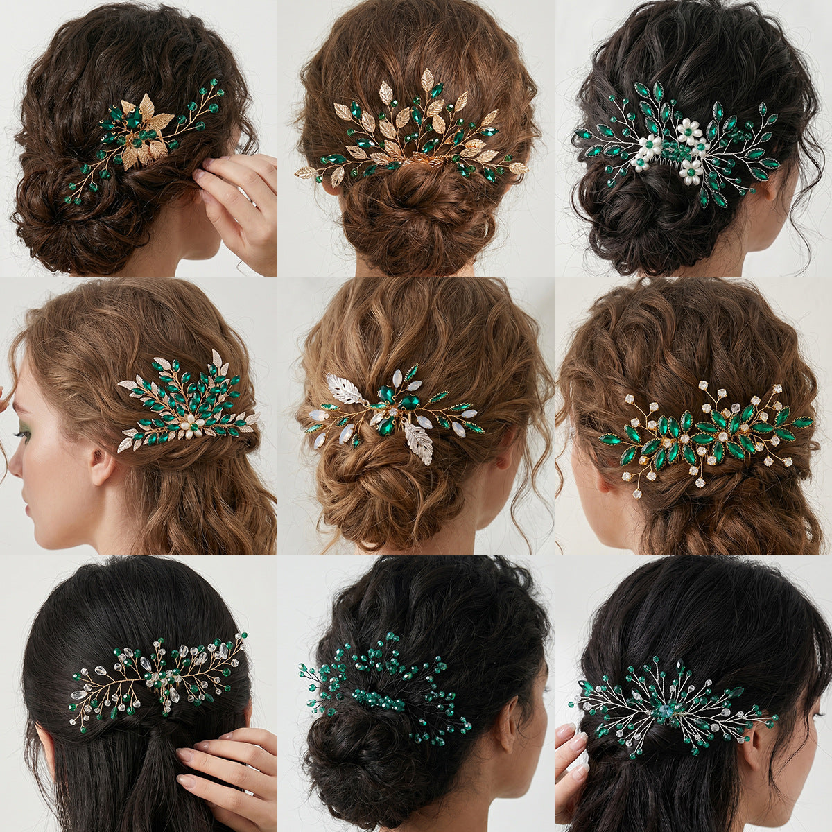 Green Crystal Leaf Hair Comb Elegant Bridal Hair Accessory