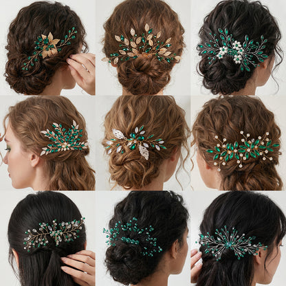 Green Crystal Leaf Hair Comb Elegant Bridal Hair Accessory