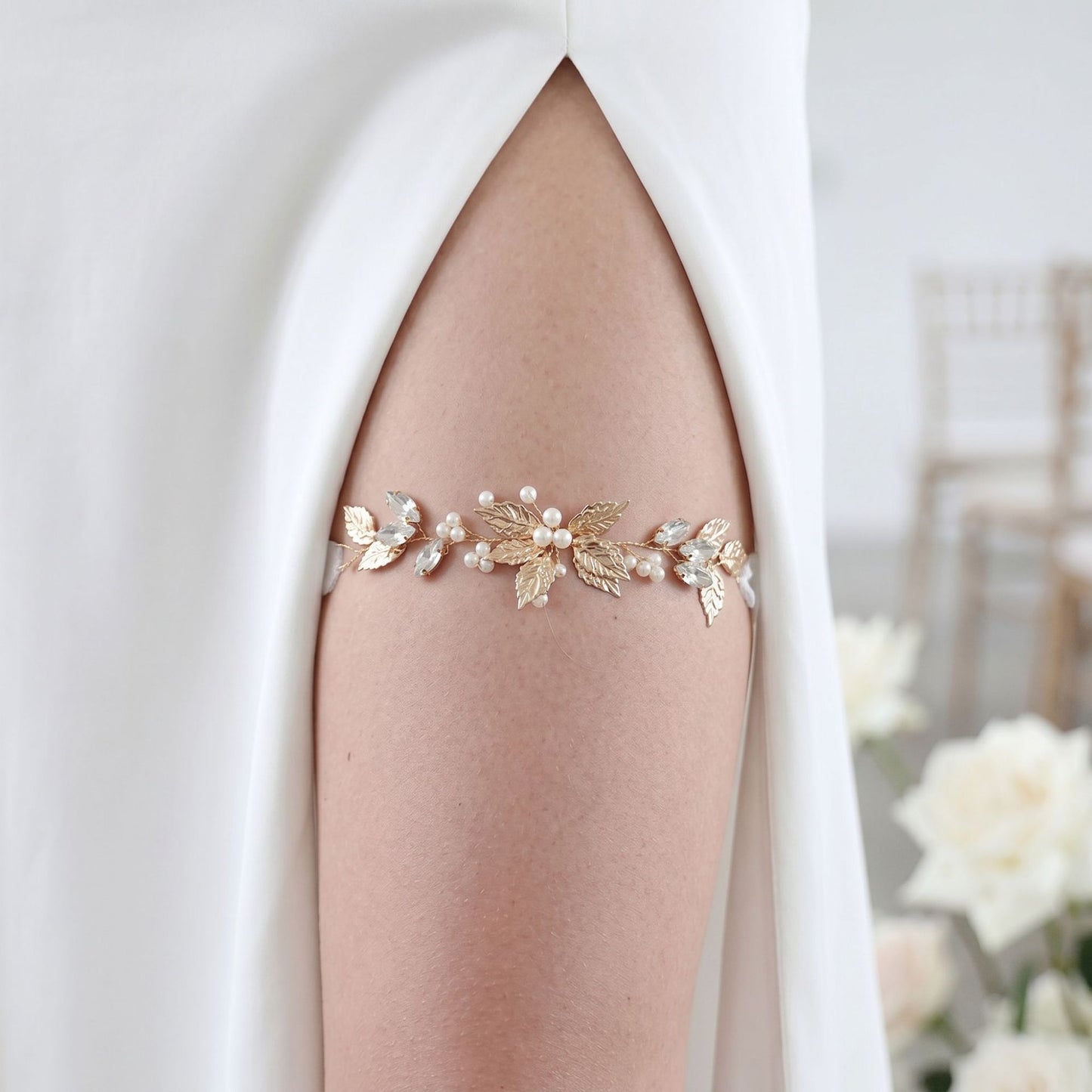 Bridal Lace Garter Belt with Rhinestones and Pearls for Elegant Weddings