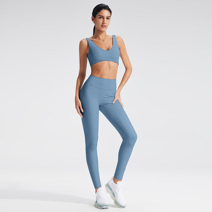 Women’s Yoga Set Deep V-Neck Sports Bra and Leggings