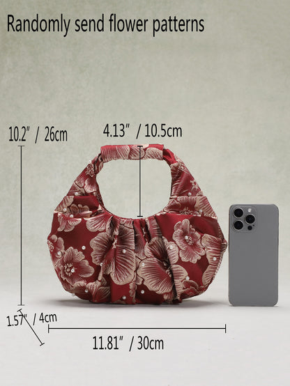 Vintage Floral Handbag With Pleated Design