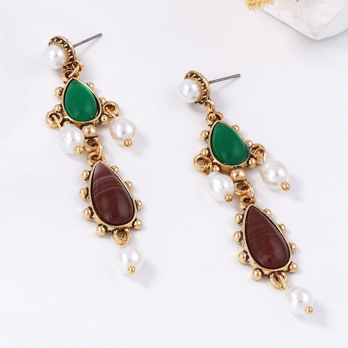 Baroque Geometric Resin Teardrop Faux Pearl Earrings