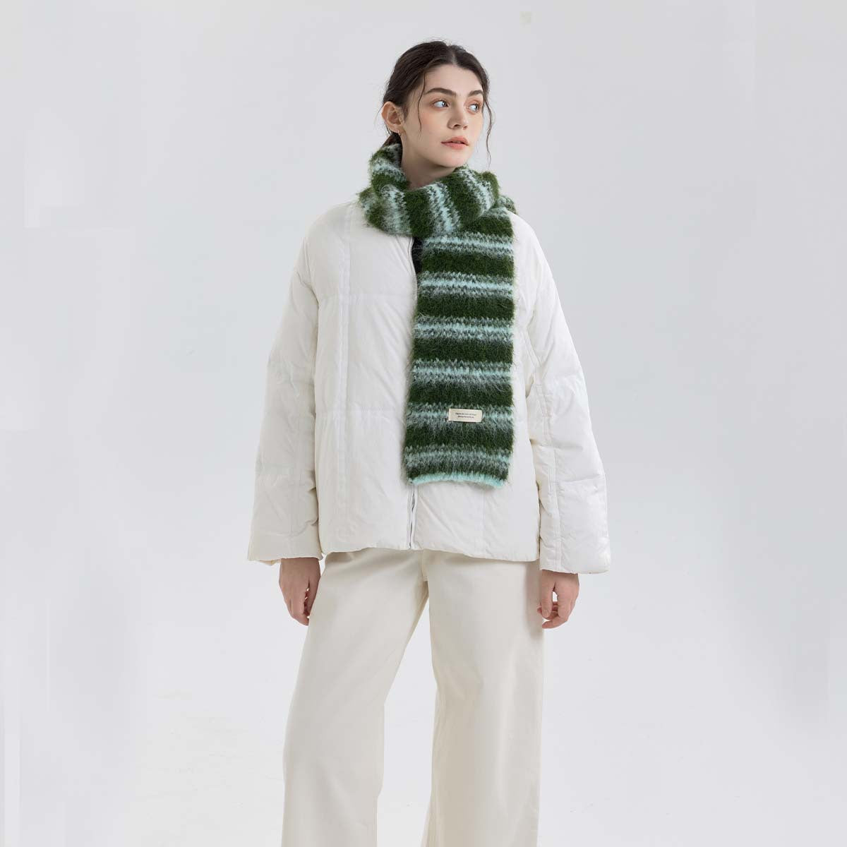 Trendy Color Block Striped Wool Blend Knit Scarf for Women