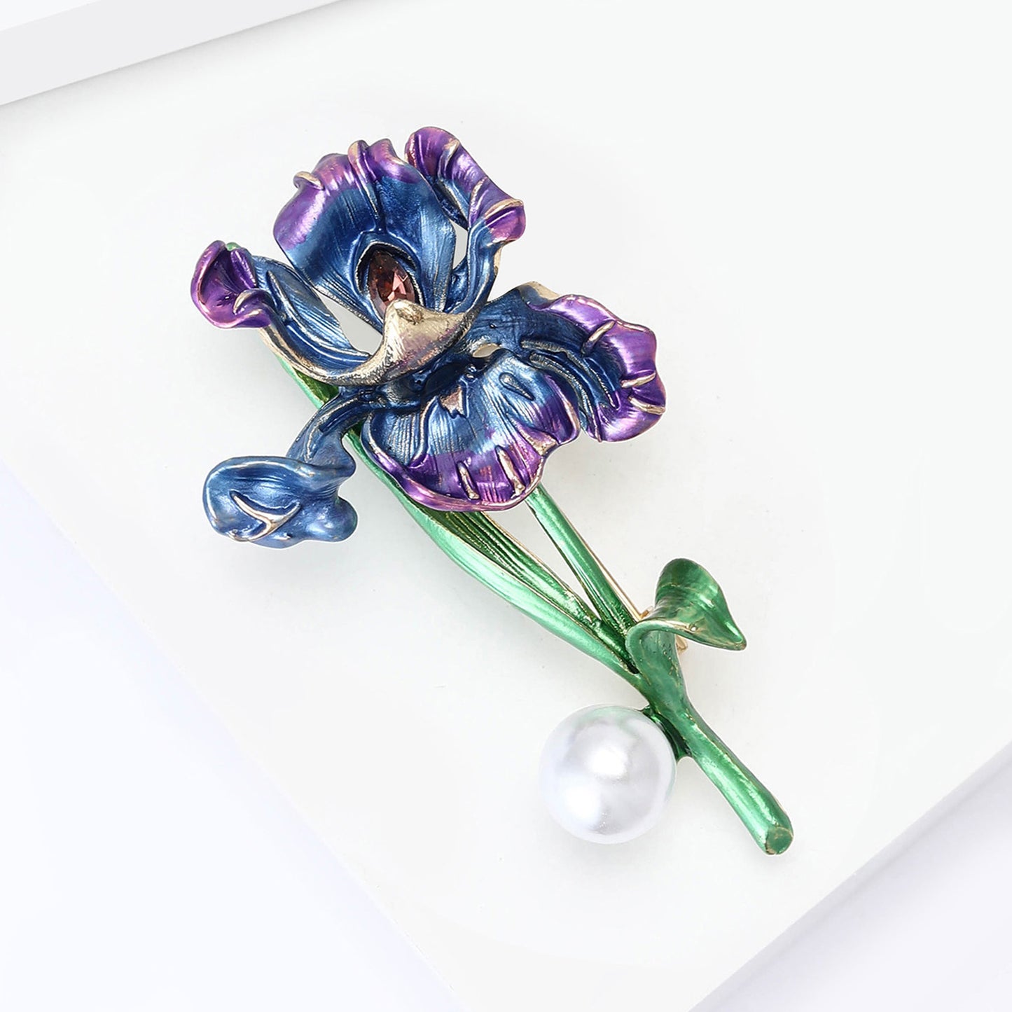 Vintage Enamel Iris Flower Brooch Fashion Jewelry Pin