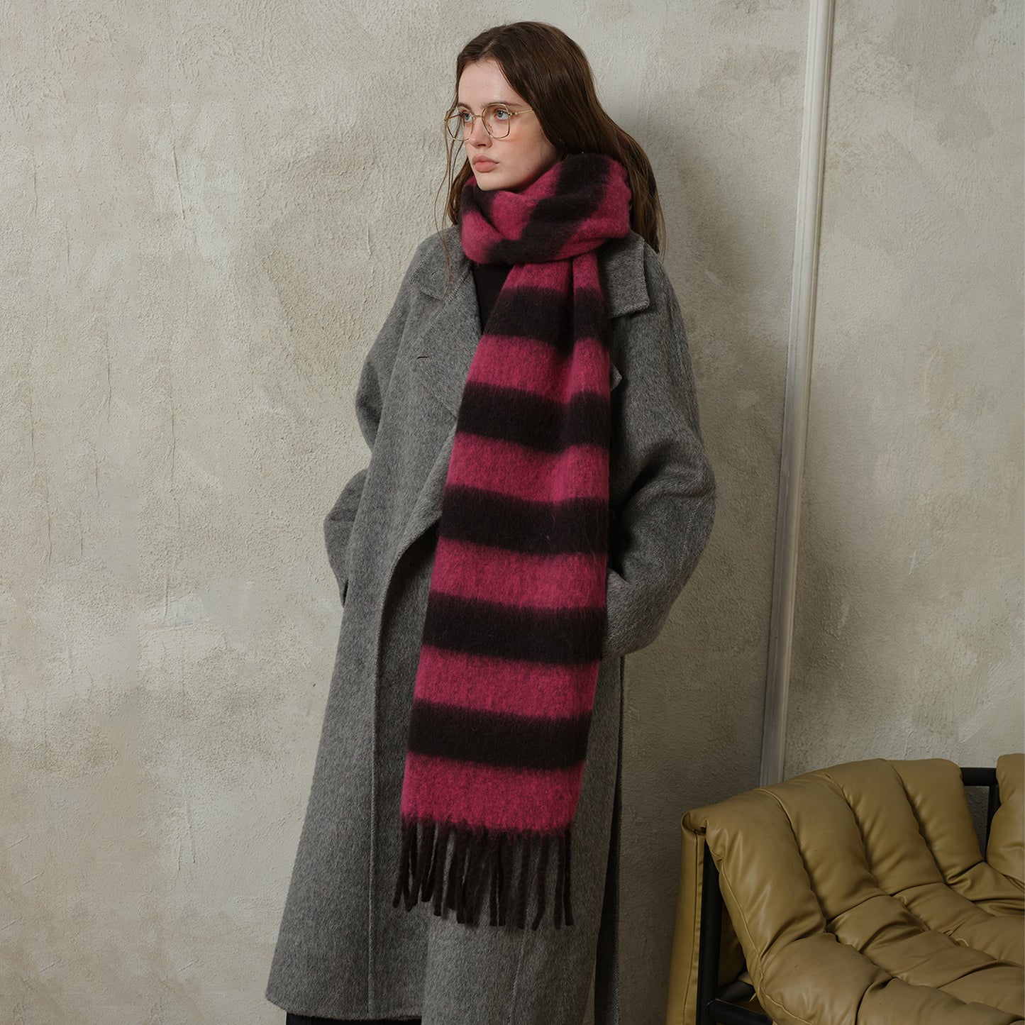 Plaid Fringe Acrylic Scarf Warm Cozy Shawl for Women