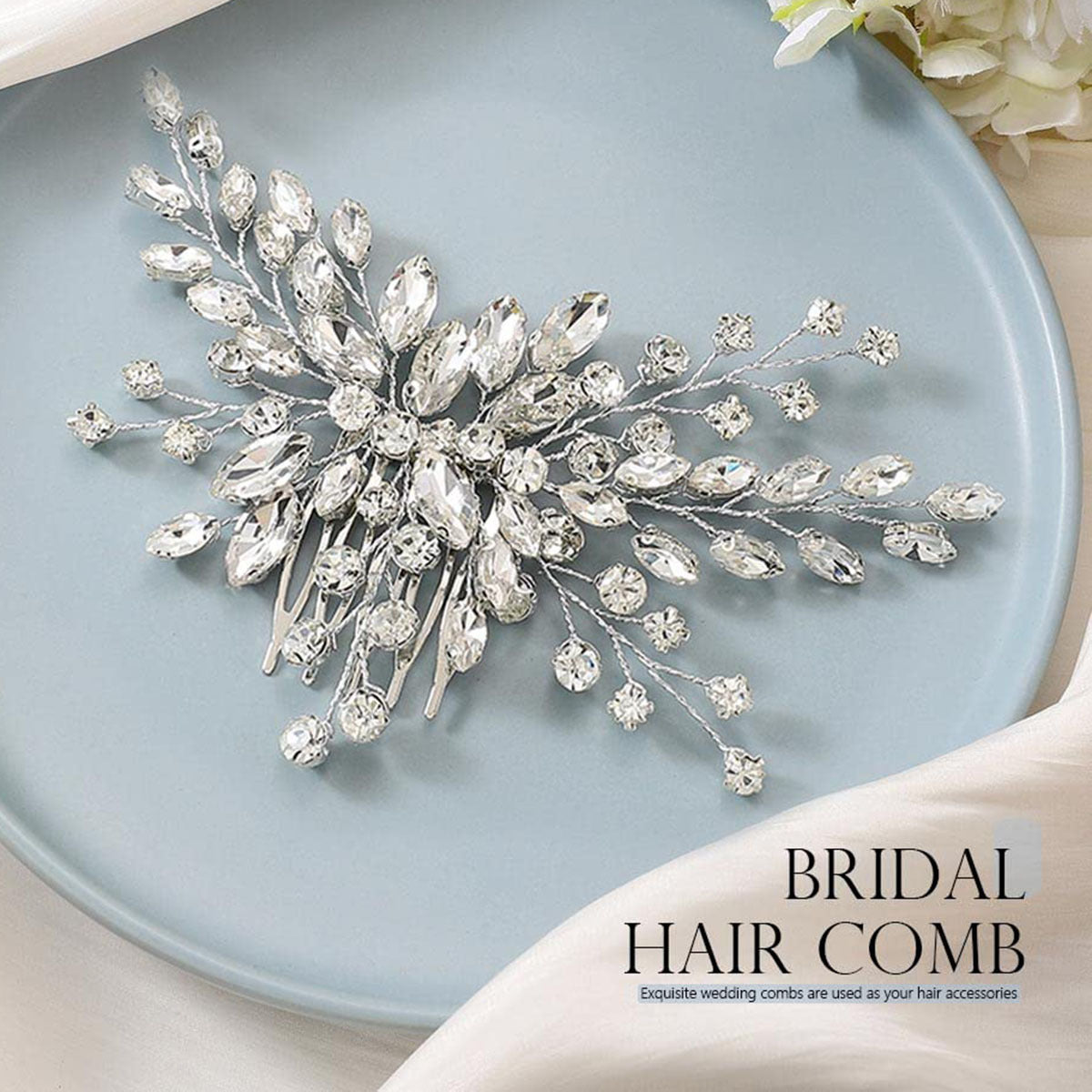 Silver Glass Side Wedding Hair Comb Headpiece