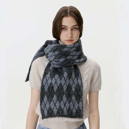 Diamond Pattern Knit Scarf Warm Cozy Neck Gaiter for Men and Women