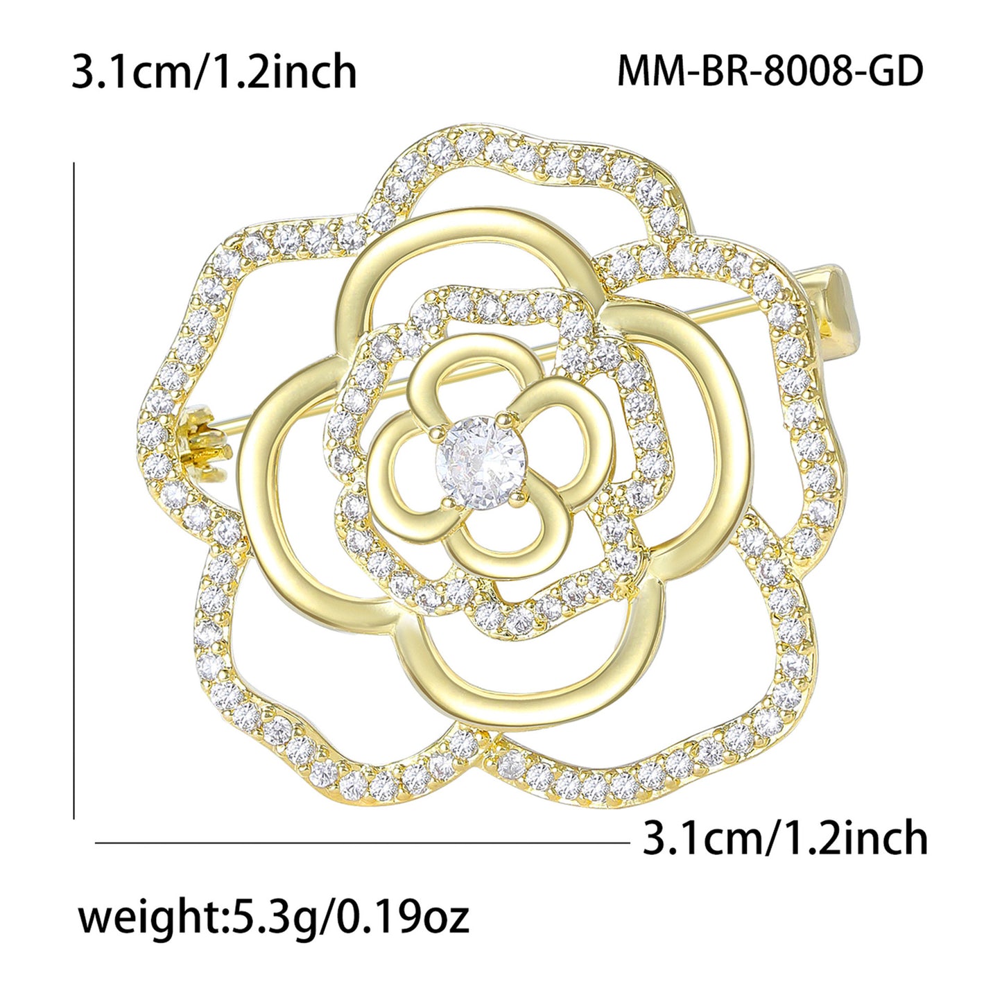 Luxury Camellia Flower Brooch with Zirconia Accents