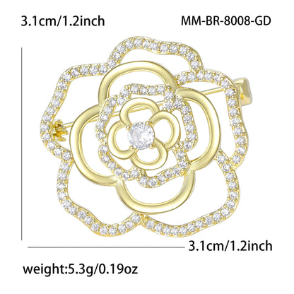 Luxury Camellia Flower Brooch with Zirconia Accents