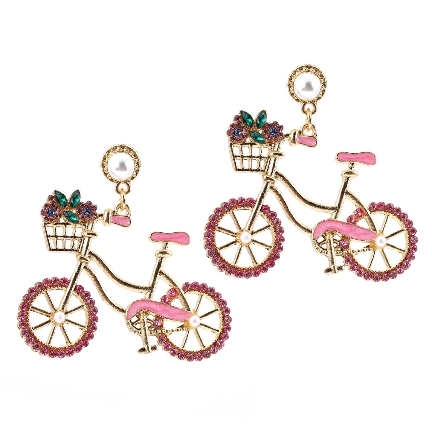 Earrings Bicycle Pearl Rhinestone Lightweight Office Chic