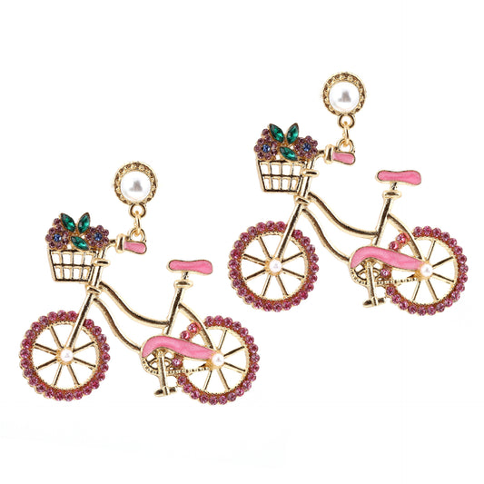 Earrings Bicycle Pearl Rhinestone Lightweight Office Chic