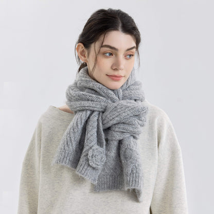 Rose Pattern Knitted Scarf for Women - Warm and Cozy