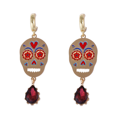 Dangle Earrings Skull Drop Micro Pave CZ Halloween
