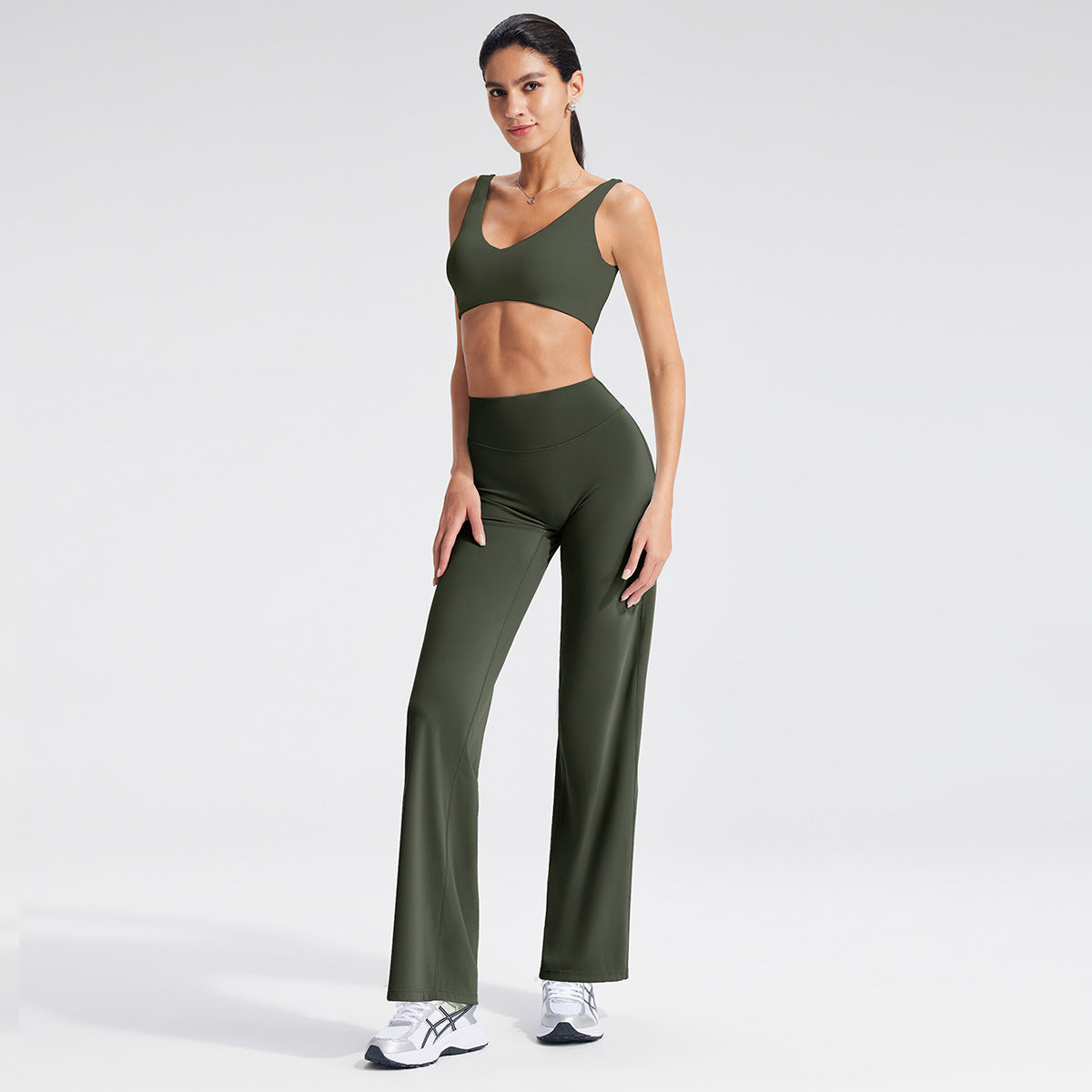 Women’s Yoga Set Deep V-Neck Sports Bra and Leggings