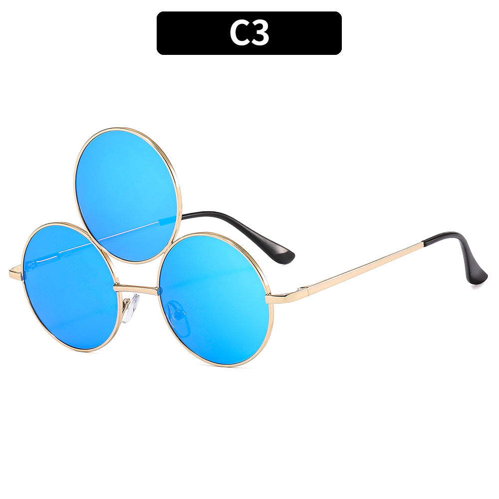 Trendy Punk Round Sunglasses with Metal Frame