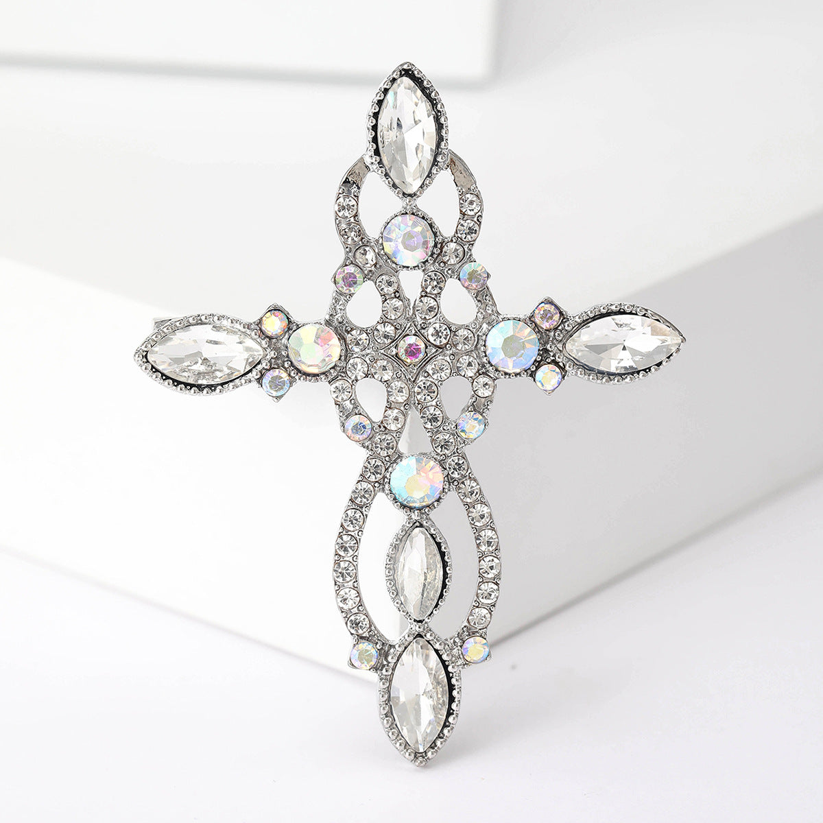 Retro Cross Rhinestone Brooch Unique Accessory for Blazers and Sweaters
