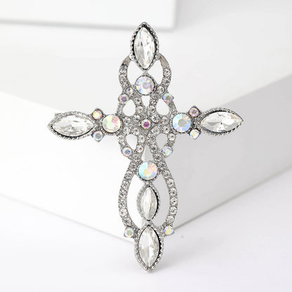 Retro Cross Rhinestone Brooch Unique Accessory for Blazers and Sweaters