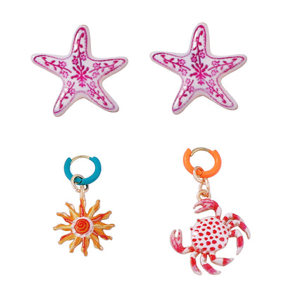 Alloy Earring Set Starfish And Crab Enamel Chic