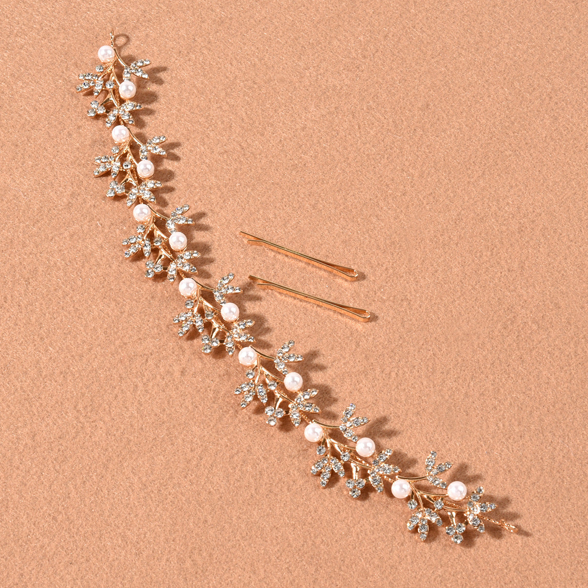 Rhinestone Alloy Leaf Pearl Hair Accessories Bridal