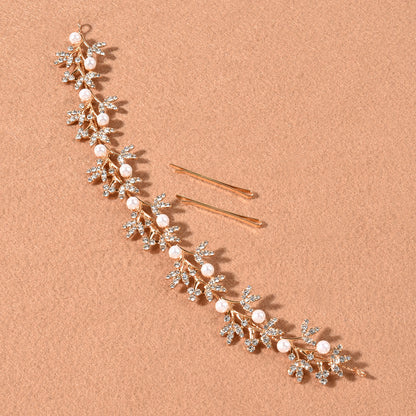 Rhinestone Alloy Leaf Pearl Hair Accessories Bridal