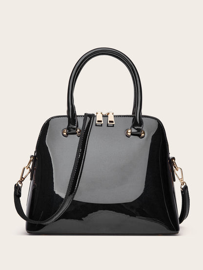 Glossy Shell Handbag Trendy PU Leather Tote for Everyday Use