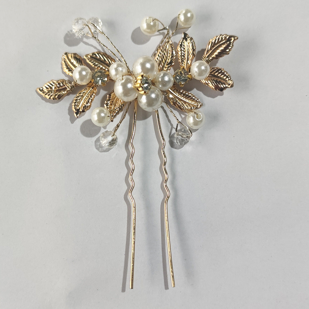 Gold Pearl Olive Leaf Hair Vine Bridal Wedding Accessory