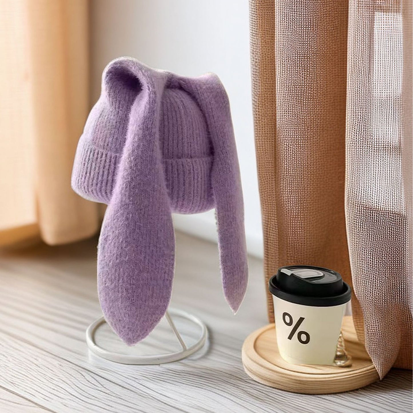 Y2K Cute Rabbit Ear Knitted Beanie Hat for Women