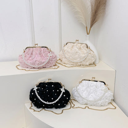 Trendy Floral Pearl Shoulder Bag Stylish Casual Crossbody Bag