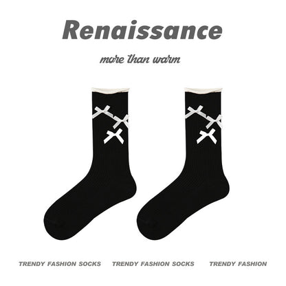 Renaissance Creative Mid Calf Scallop Edge Cotton Socks