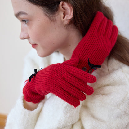 Elegant Touchscreen Knit Gloves with Bow Design