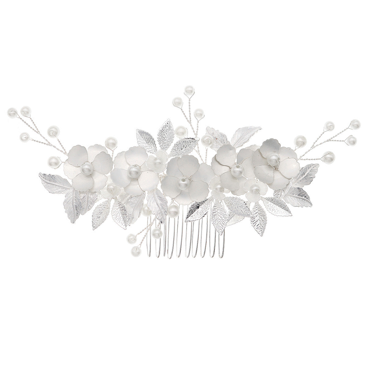 Elegant Silver Pearl Floral Hair Comb for Weddings and Events