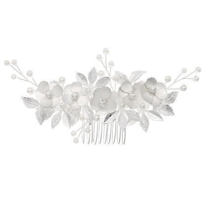 Elegant Silver Pearl Floral Hair Comb for Weddings and Events