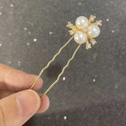 Handmade Pearl Daisy Hairpins U Shaped Hair Fork Bridal Hairpiece